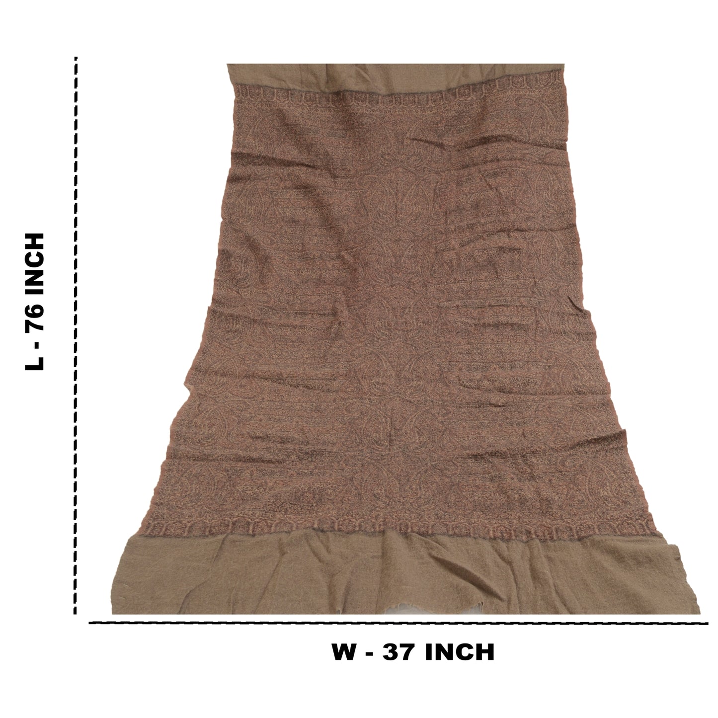 Sanskriti Vintage Brown Long Shawl Pure Woollen Woven Scarf Throw Floral Stole