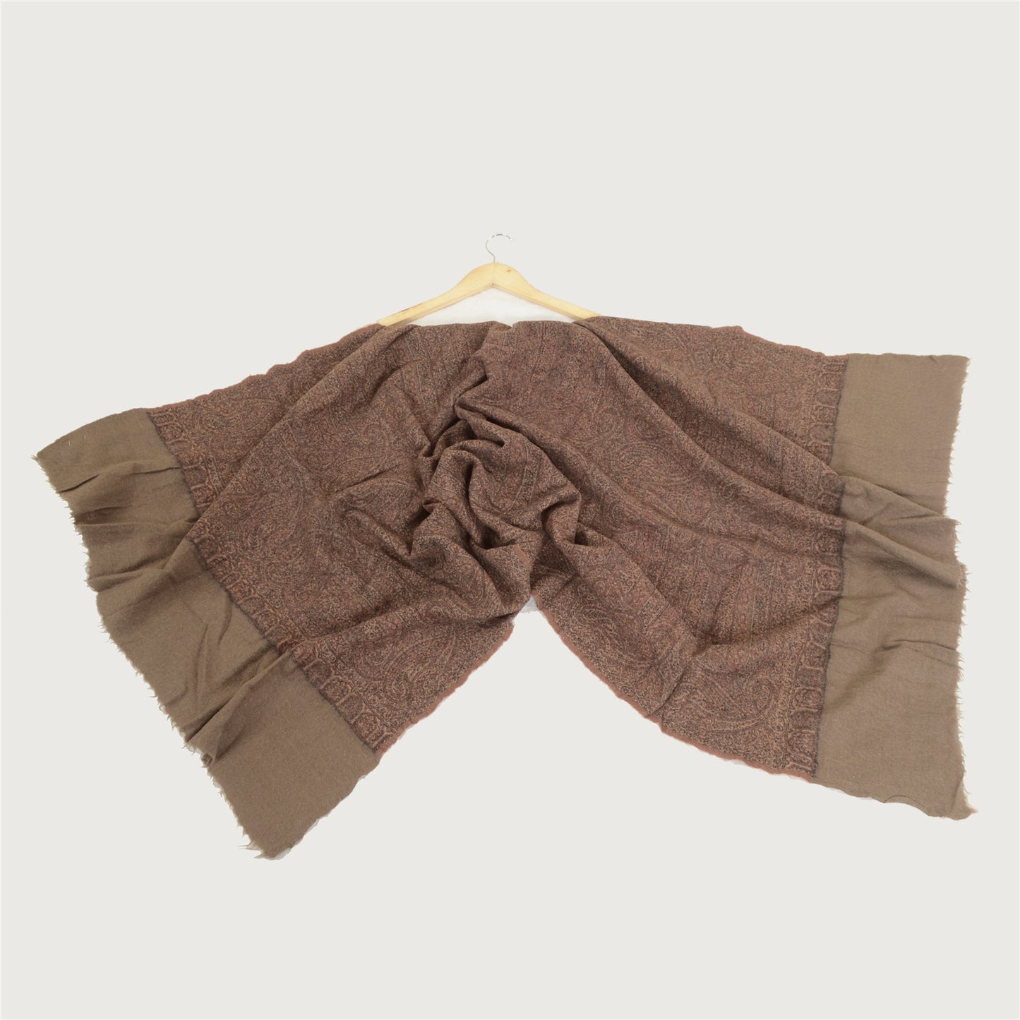 Sanskriti Vintage Brown Long Shawl Pure Woollen Woven Scarf Throw Floral Stole