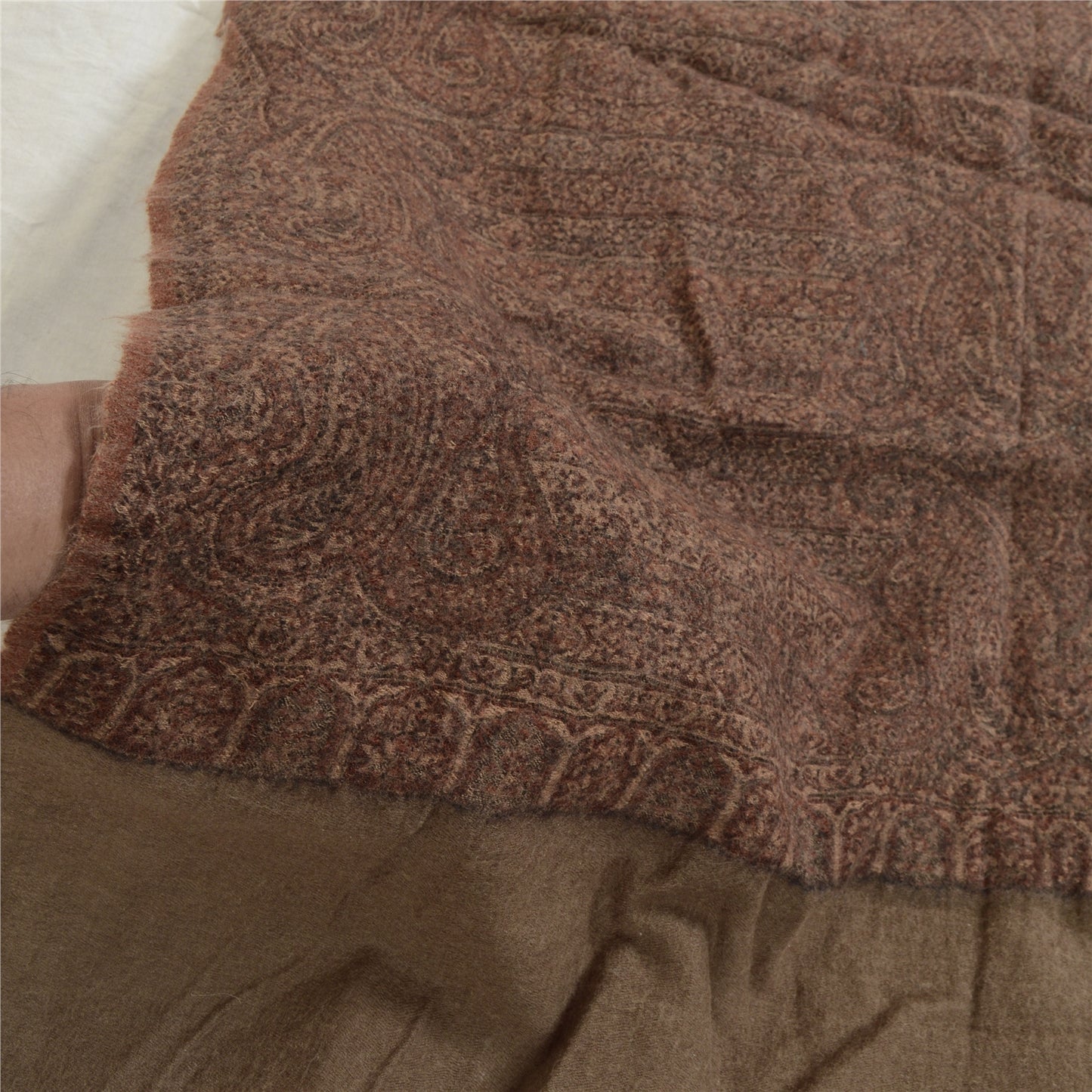 Sanskriti Vintage Brown Long Shawl Pure Woollen Woven Scarf Throw Floral Stole