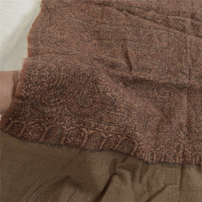 Sanskriti Vintage Brown Long Shawl Pure Woollen Woven Scarf Throw Floral Stole