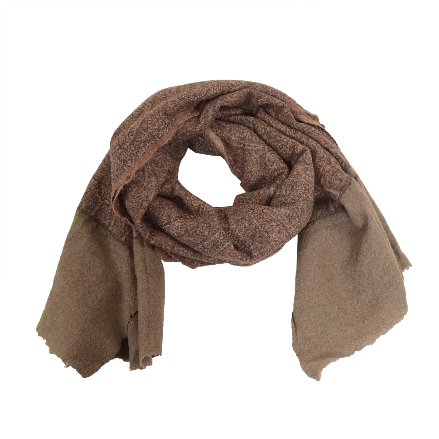 Sanskriti Vintage Brown Long Shawl Pure Woollen Woven Scarf Throw Floral Stole