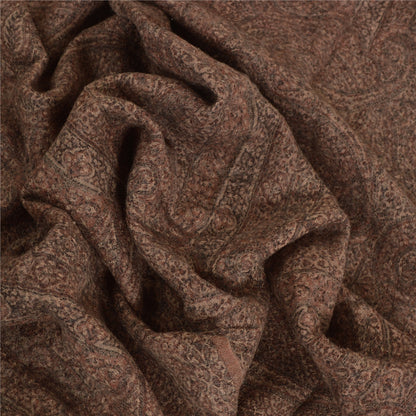 Sanskriti Vintage Brown Long Shawl Pure Woollen Woven Scarf Throw Floral Stole