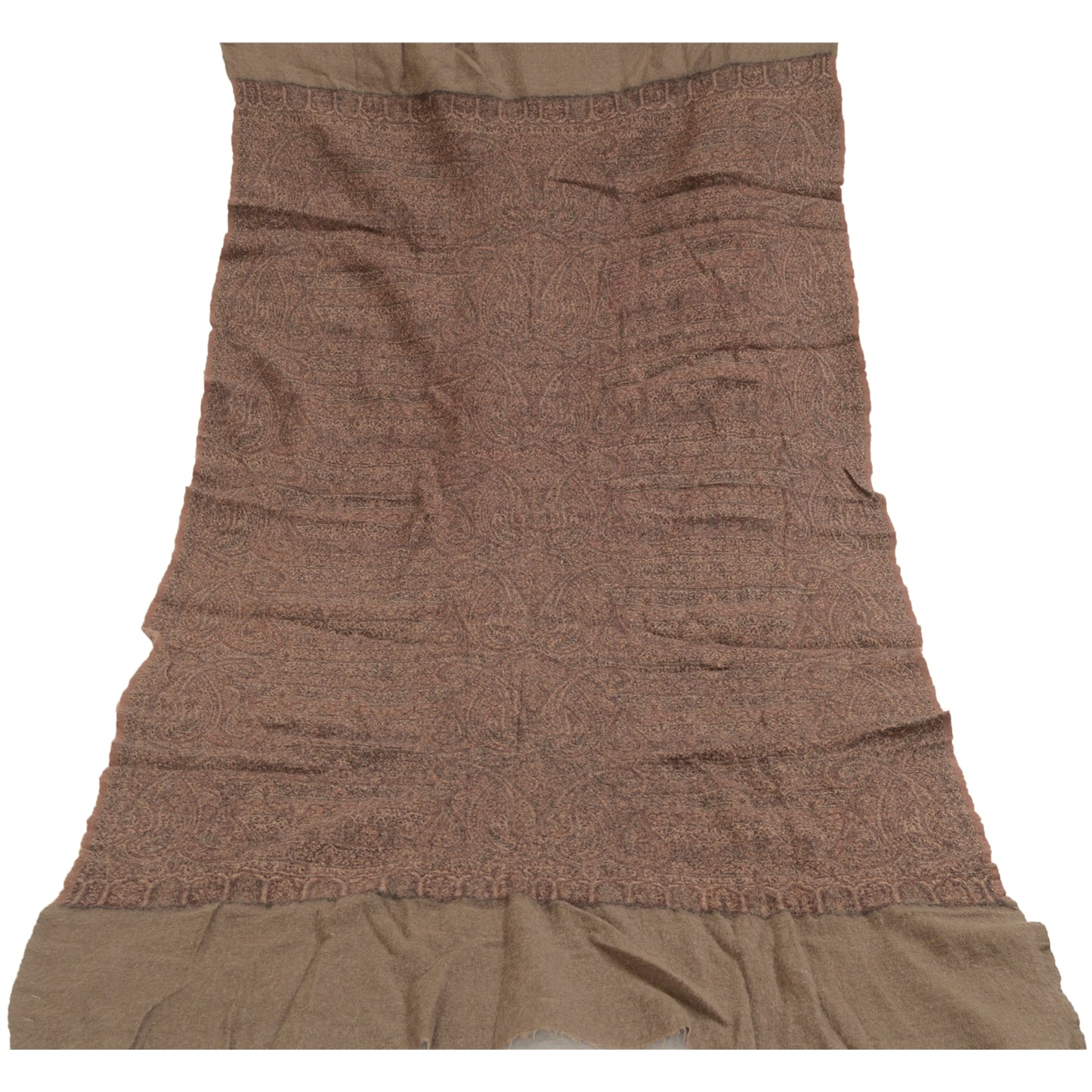 Sanskriti Vintage Brown Long Shawl Pure Woollen Woven Scarf Throw Floral Stole