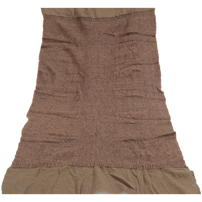 Sanskriti Vintage Brown Long Shawl Pure Woollen Woven Scarf Throw Floral Stole