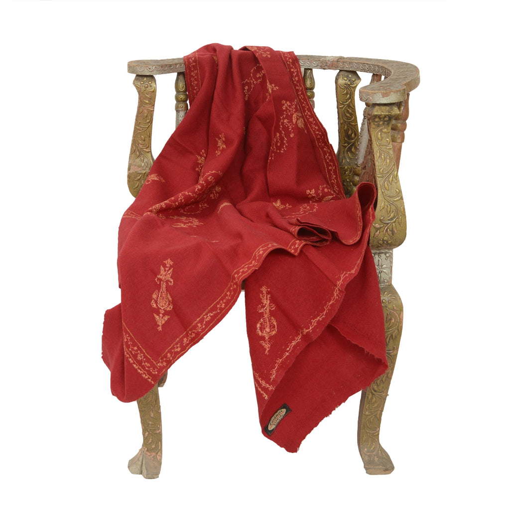 Sanskriti Vintage Long Dark Red Pure Woollen Shawl Handmade Suzani Scarf Stole