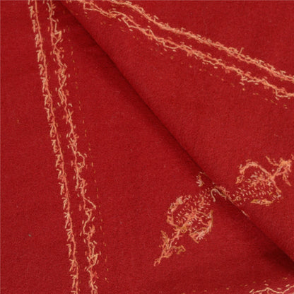 Sanskriti Vintage Long Dark Red Pure Woollen Shawl Handmade Suzani Scarf Stole