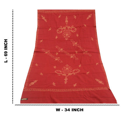 Sanskriti Vintage Long Dark Red Pure Woollen Shawl Handmade Suzani Scarf Stole