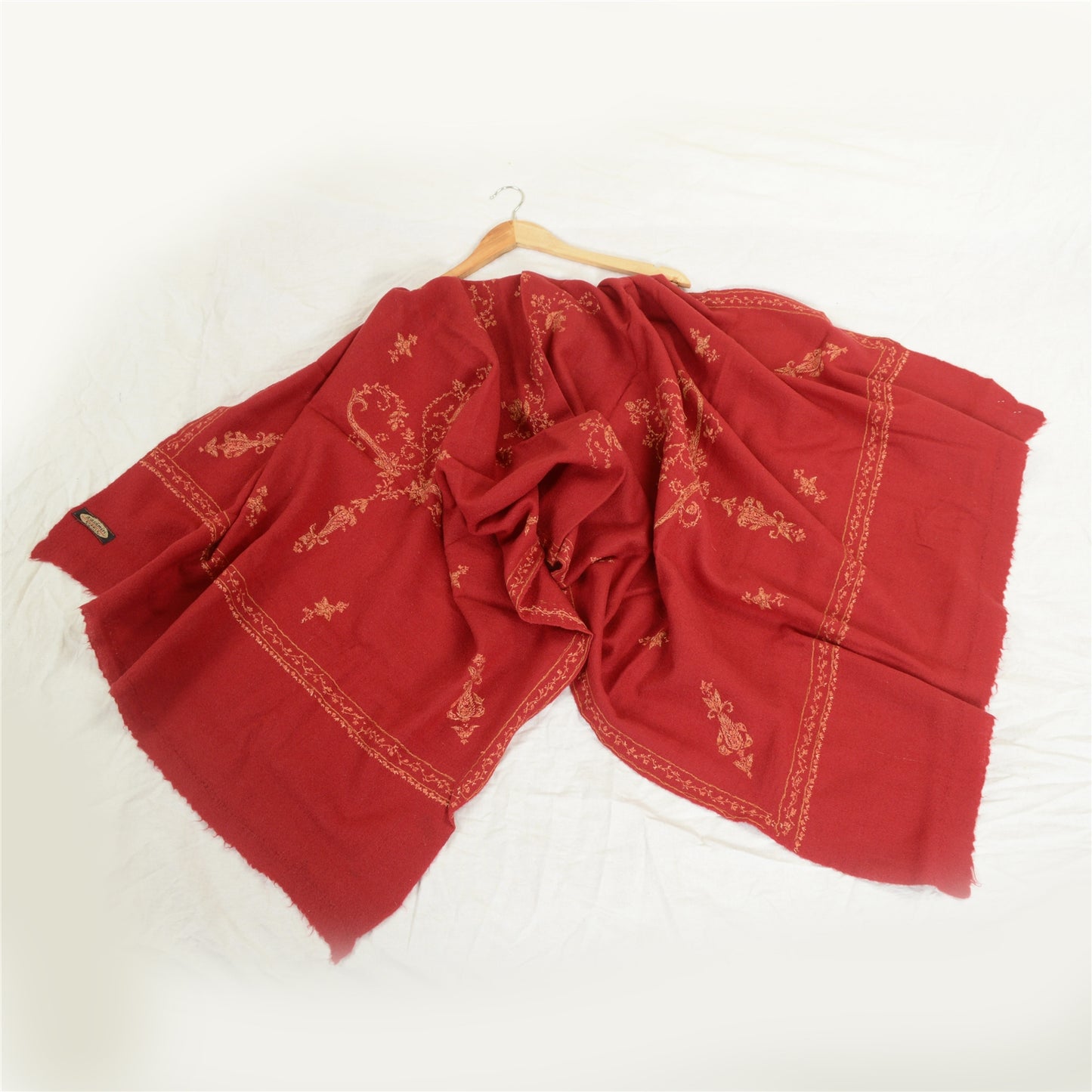 Sanskriti Vintage Long Dark Red Pure Woollen Shawl Handmade Suzani Scarf Stole