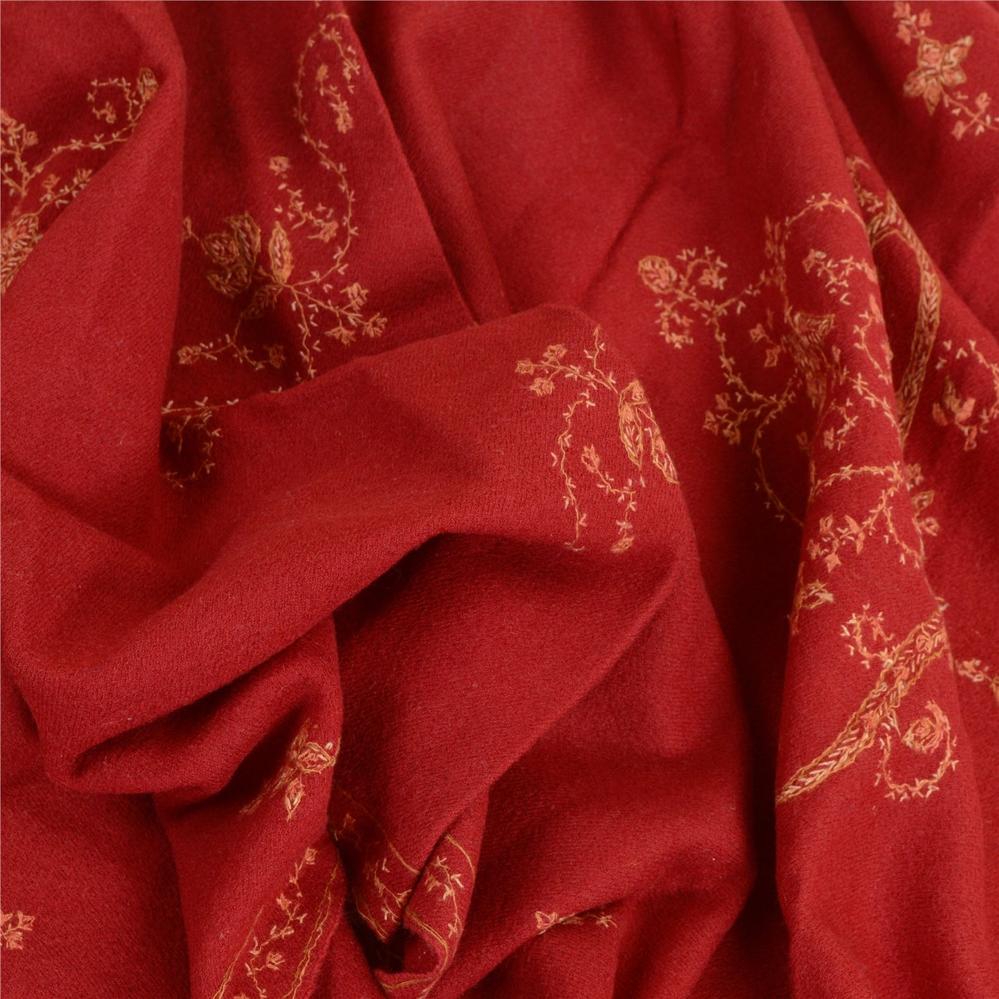 Sanskriti Vintage Long Dark Red Pure Woollen Shawl Handmade Suzani Scarf Stole