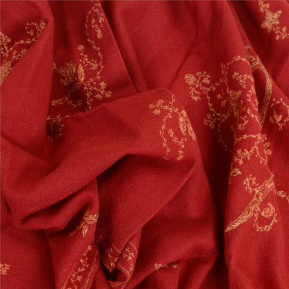 Sanskriti Vintage Long Dark Red Pure Woollen Shawl Handmade Suzani Scarf Stole