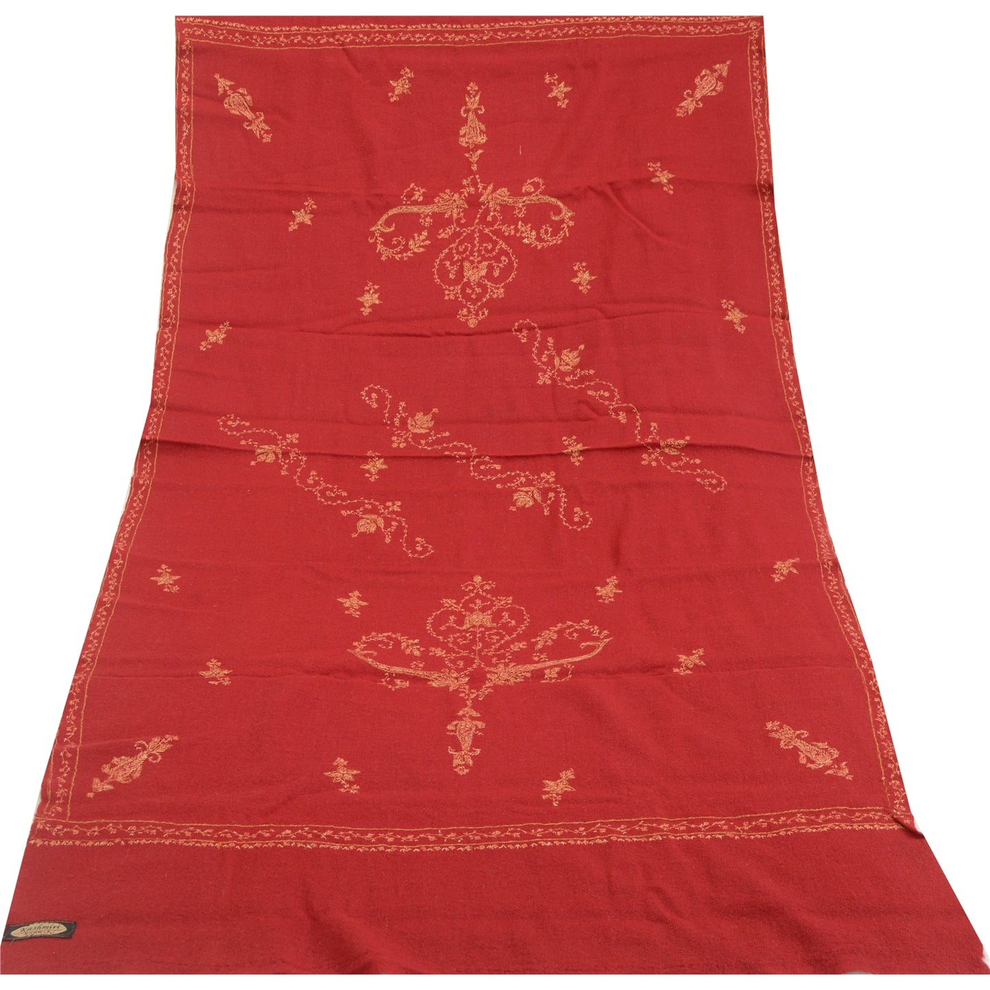 Sanskriti Vintage Long Dark Red Pure Woollen Shawl Handmade Suzani Scarf Stole