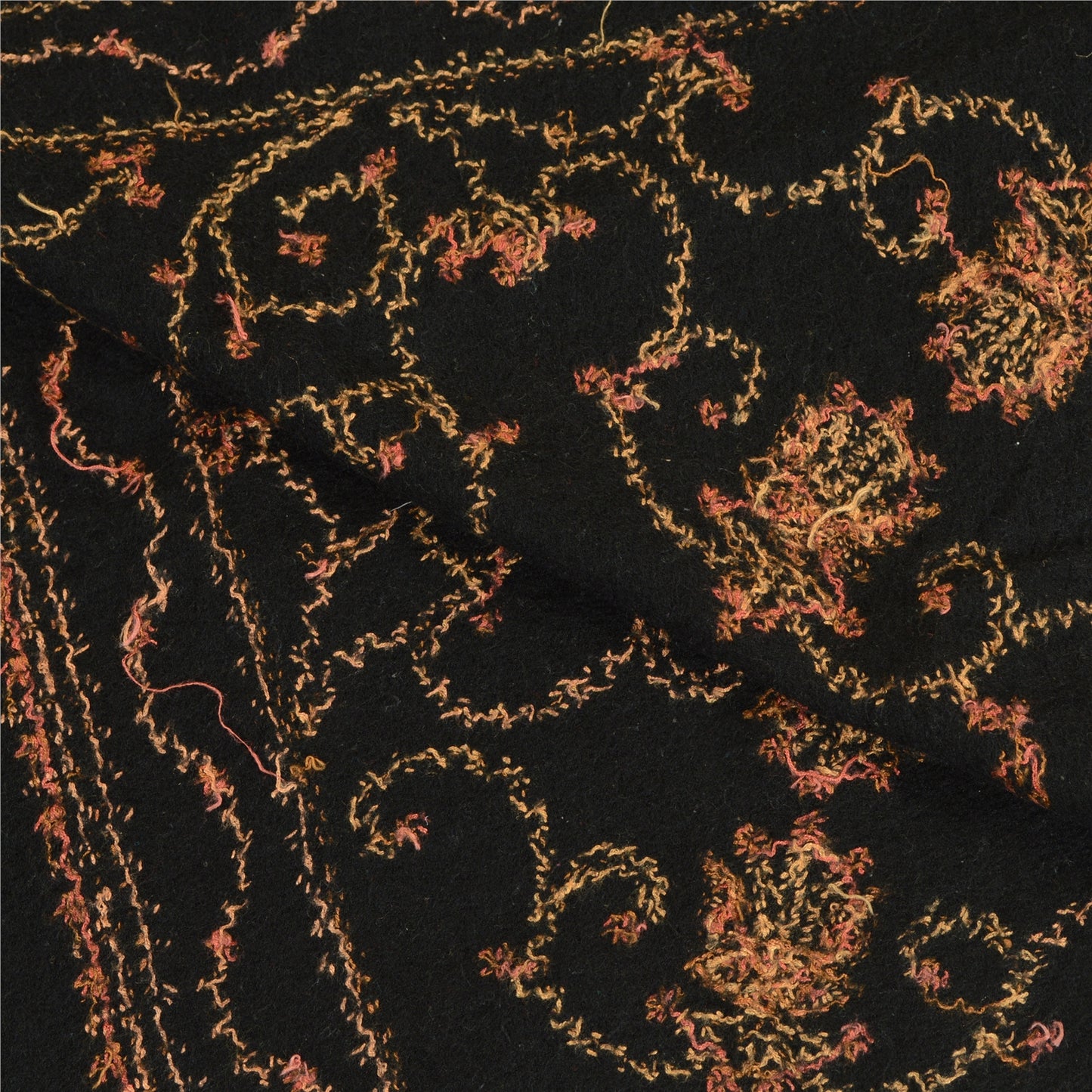 Sanskriti Vintage Black Long Pure Woollen Shawl Handmade Suzani Scarf Stole