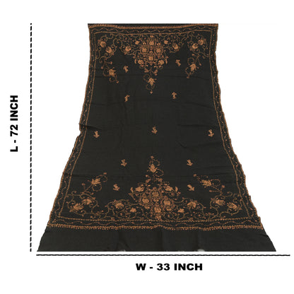 Sanskriti Vintage Black Long Pure Woollen Shawl Handmade Suzani Scarf Stole