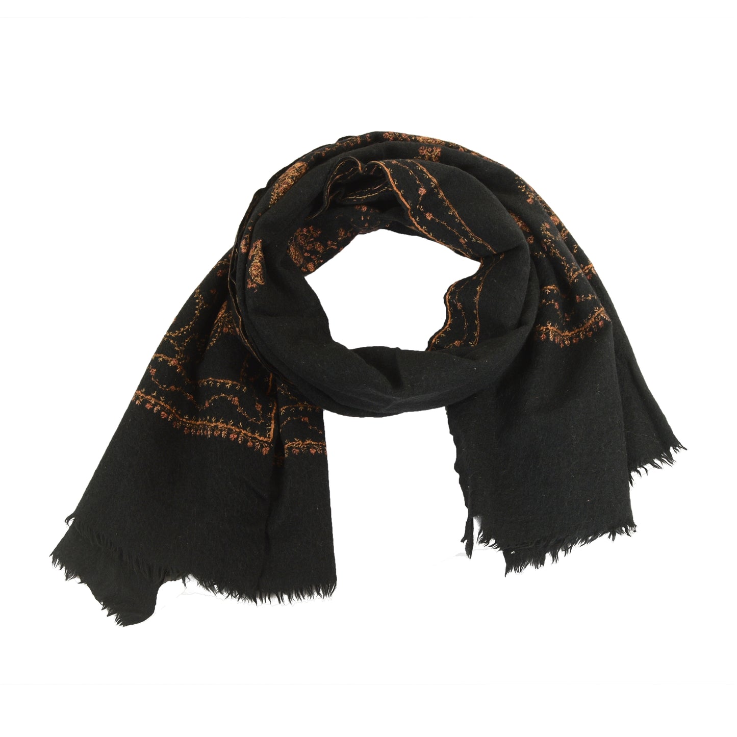Sanskriti Vintage Black Long Pure Woollen Shawl Handmade Suzani Scarf Stole