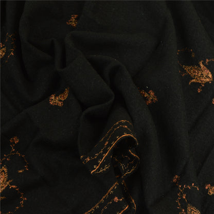 Sanskriti Vintage Black Long Pure Woollen Shawl Handmade Suzani Scarf Stole