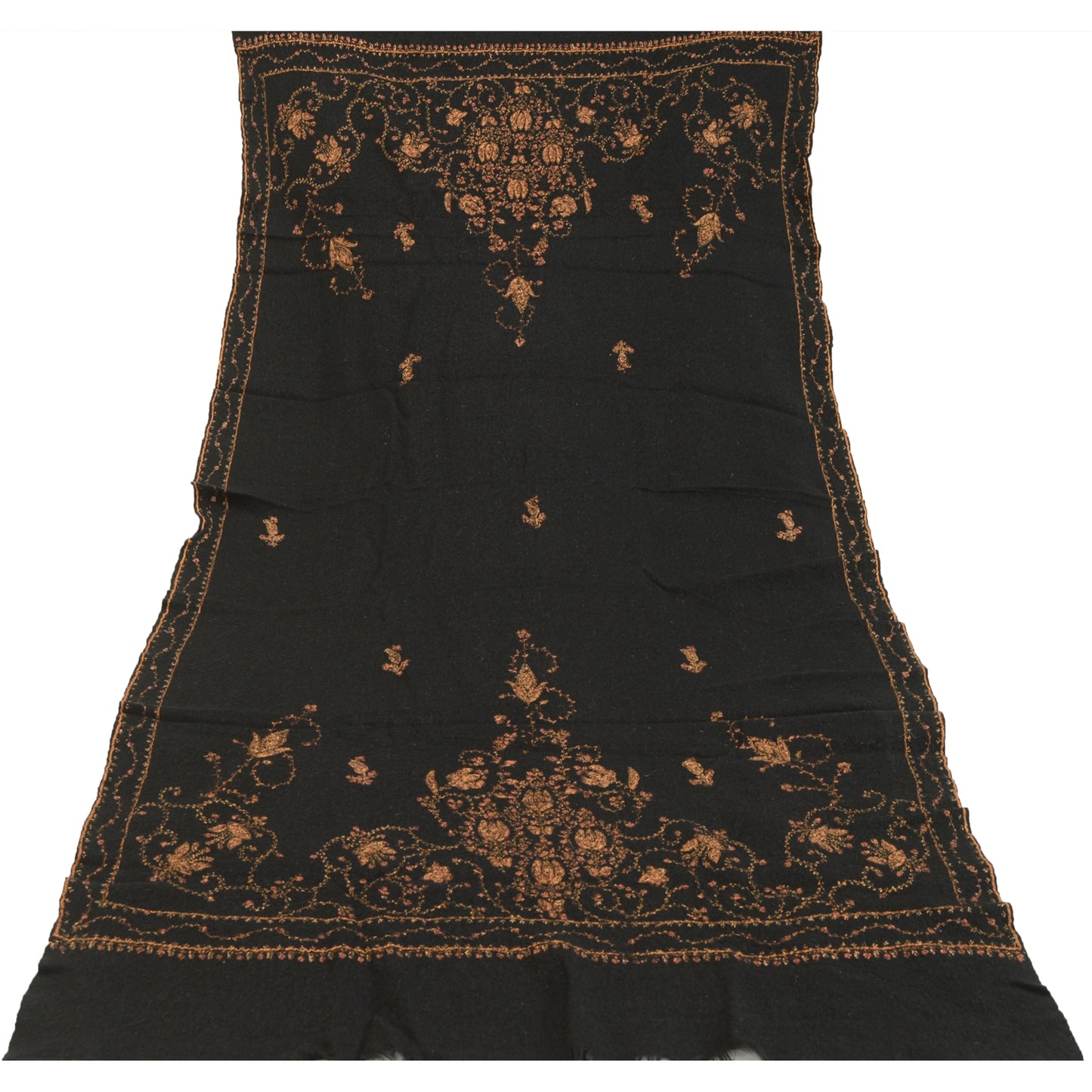 Sanskriti Vintage Black Long Pure Woollen Shawl Handmade Suzani Scarf Stole