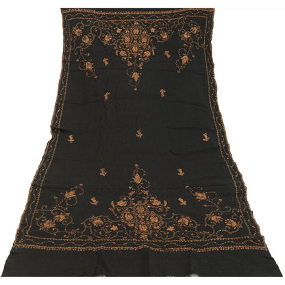 Sanskriti Vintage Black Long Pure Woollen Shawl Handmade Suzani Scarf Stole