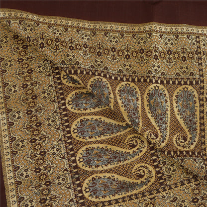 Sanskriti Vintage Long Brown Pure Woollen Woven Shawl Scarf Throw Floral Stole