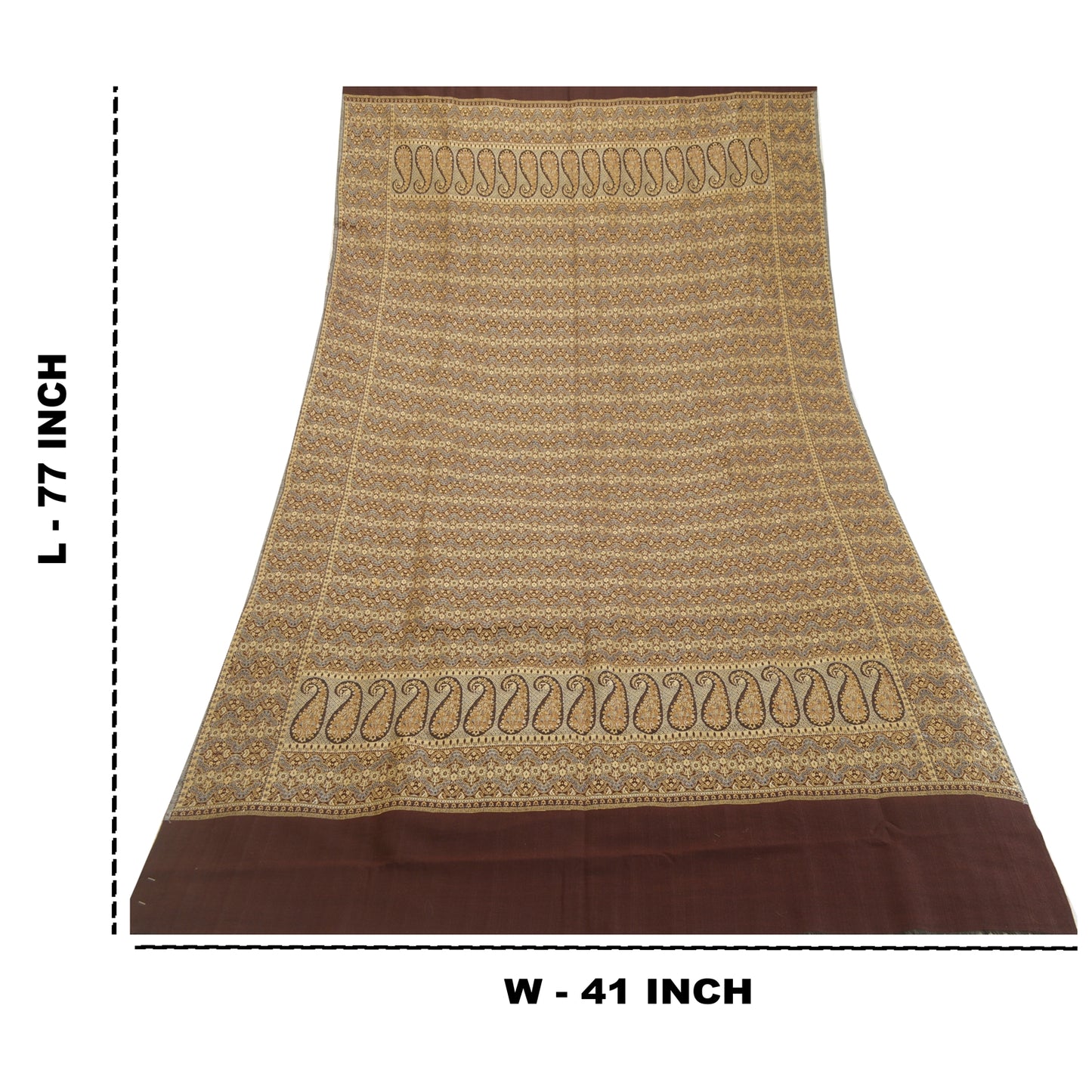Sanskriti Vintage Long Brown Pure Woollen Woven Shawl Scarf Throw Floral Stole