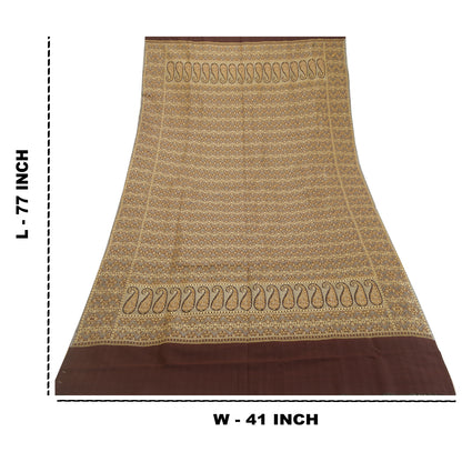 Sanskriti Vintage Long Brown Pure Woollen Woven Shawl Scarf Throw Floral Stole