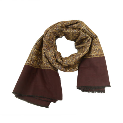 Sanskriti Vintage Long Brown Pure Woollen Woven Shawl Scarf Throw Floral Stole