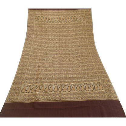 Sanskriti Vintage Long Brown Pure Woollen Woven Shawl Scarf Throw Floral Stole