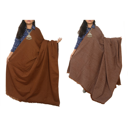 Sanskriti Vintage Brown Long Solid Woolen Shawl Reversible Scarf Throw Stole