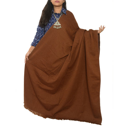Sanskriti Vintage Brown Long Solid Woolen Shawl Reversible Scarf Throw Stole