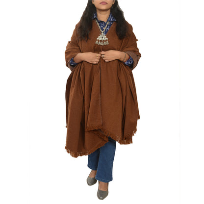 Sanskriti Vintage Brown Long Solid Woolen Shawl Reversible Scarf Throw Stole