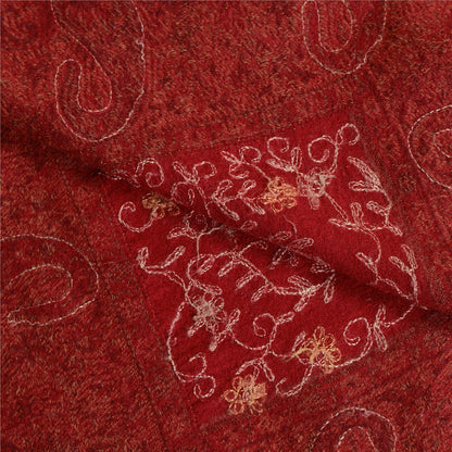 Sanskriti Vintage Long Dark Red Pure Woollen Shawl Handmade Ari Work Scarf Stole