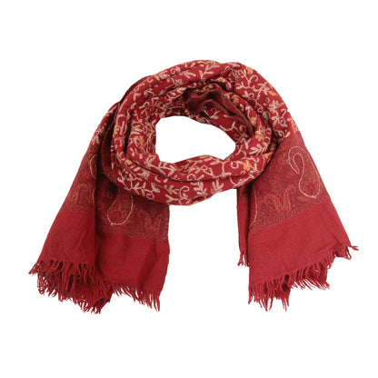 Sanskriti Vintage Long Dark Red Pure Woollen Shawl Handmade Ari Work Scarf Stole