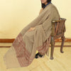 Sanskriti Vintage Long Beige Pure Woollen Woven Shawl Scarf Throw Floral Stole