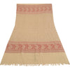Sanskriti Vintage Long Beige Pure Woollen Woven Shawl Scarf Throw Floral Stole