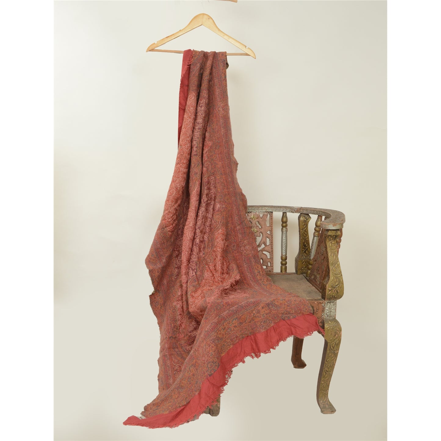 Sanskriti Vintage Pink Long Pure Woollen Shawl Handmade Ari Scarf Throw Stole