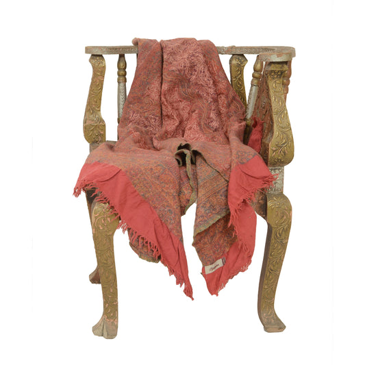 Sanskriti Vintage Pink Long Pure Woollen Shawl Handmade Ari Scarf Throw Stole