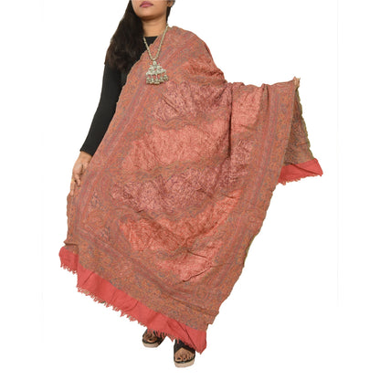 Sanskriti Vintage Pink Long Pure Woollen Shawl Handmade Ari Scarf Throw Stole