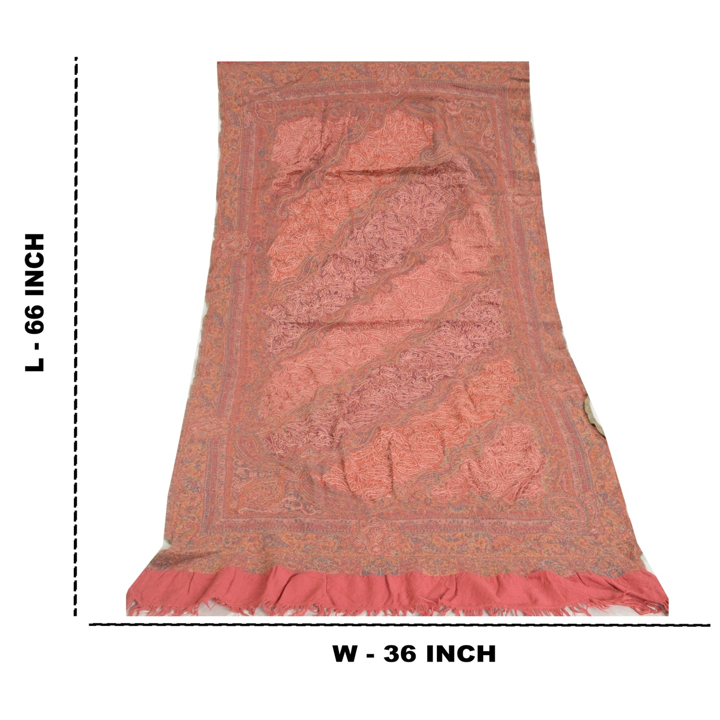 Sanskriti Vintage Pink Long Pure Woollen Shawl Handmade Ari Scarf Throw Stole
