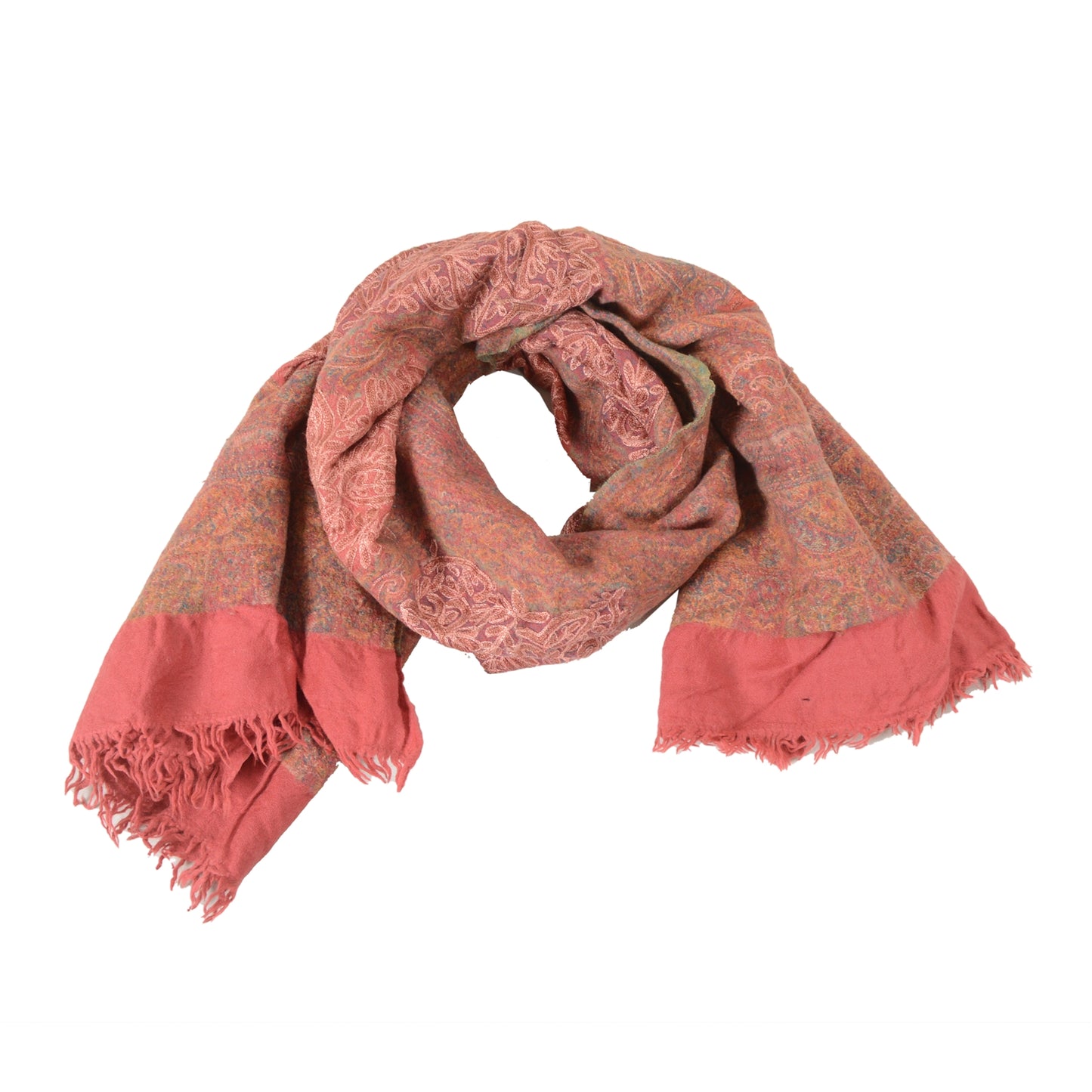 Sanskriti Vintage Pink Long Pure Woollen Shawl Handmade Ari Scarf Throw Stole