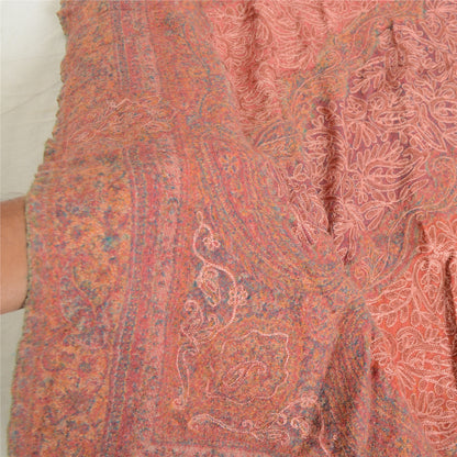 Sanskriti Vintage Pink Long Pure Woollen Shawl Handmade Ari Scarf Throw Stole