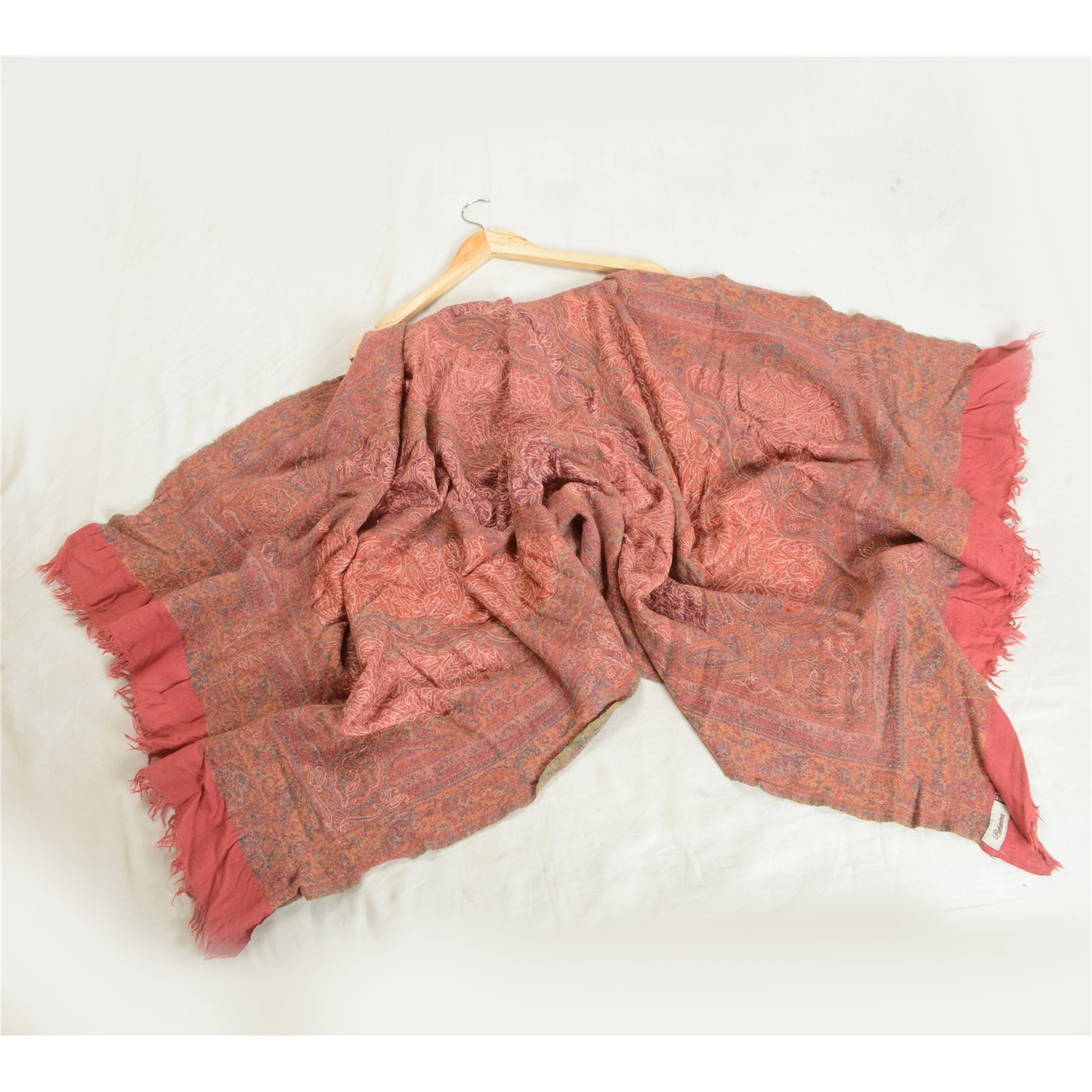 Sanskriti Vintage Pink Long Pure Woollen Shawl Handmade Ari Scarf Throw Stole