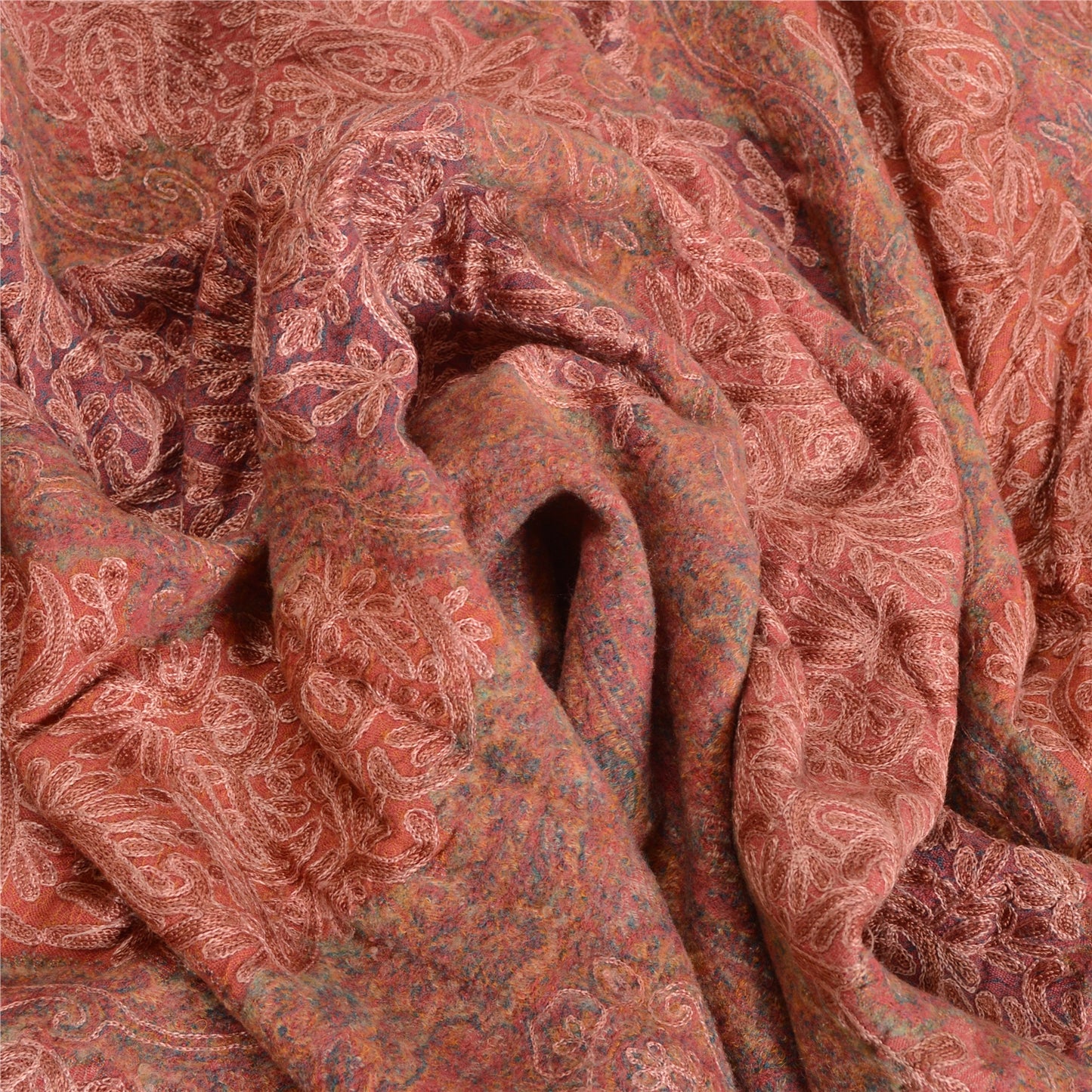 Sanskriti Vintage Pink Long Pure Woollen Shawl Handmade Ari Scarf Throw Stole