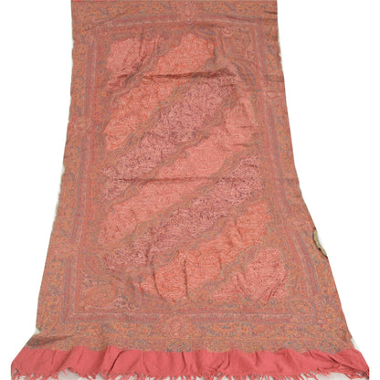 Sanskriti Vintage Pink Long Pure Woollen Shawl Handmade Ari Scarf Throw Stole