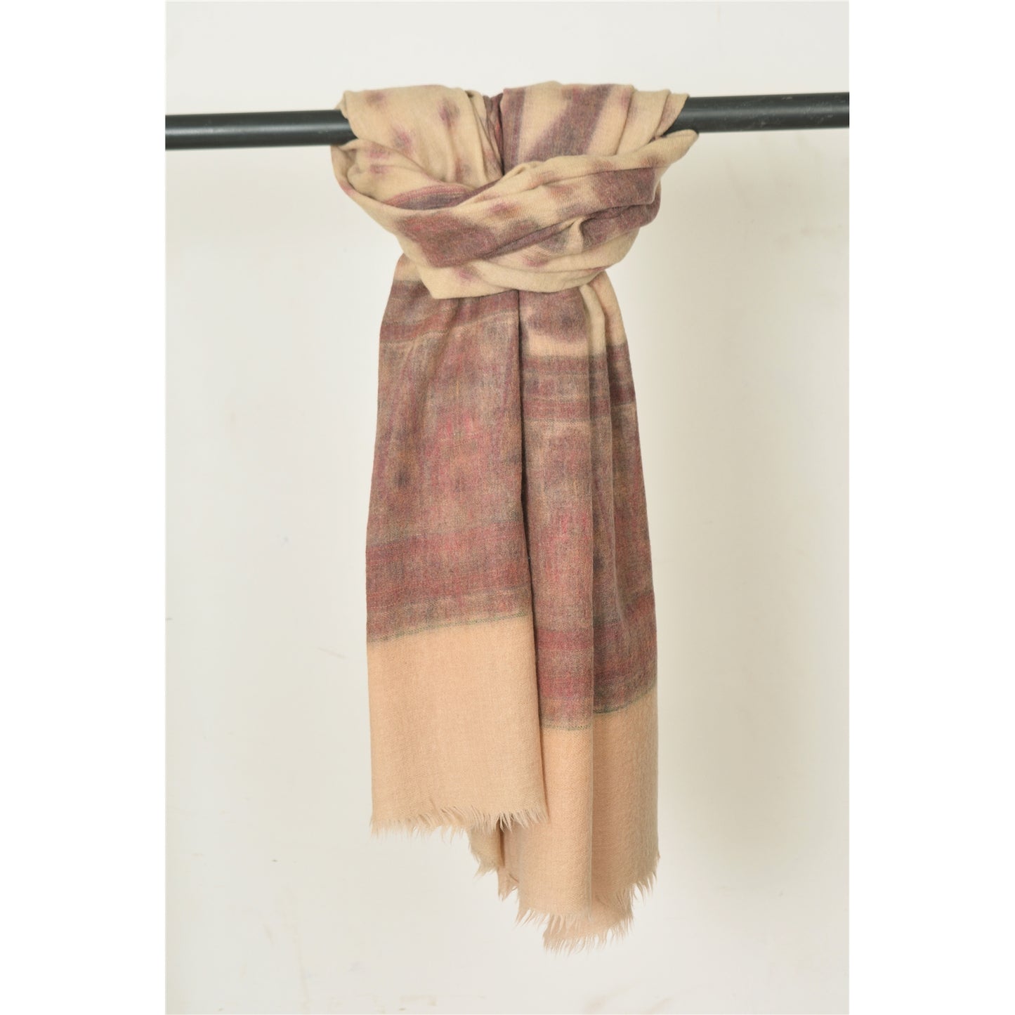 Sanskriti Vintage Long Ivory Pure Woollen Woven Shawl Scarf Throw Floral Stole