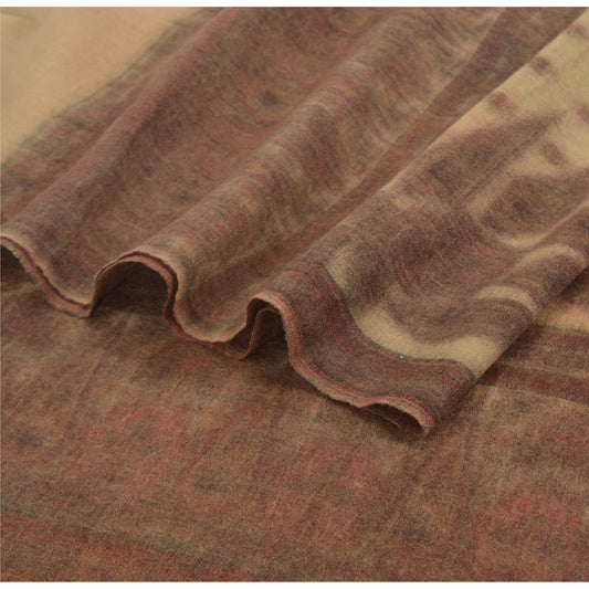 Sanskriti Vintage Long Ivory Pure Woollen Woven Shawl Scarf Throw Floral Stole