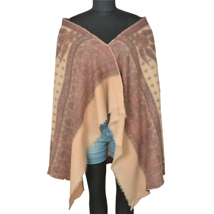 Sanskriti Vintage Long Ivory Pure Woollen Woven Shawl Scarf Throw Floral Stole
