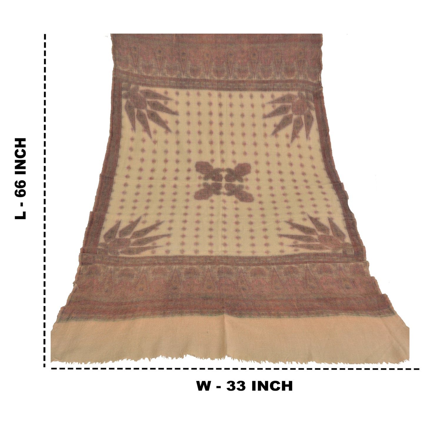 Sanskriti Vintage Long Ivory Pure Woollen Woven Shawl Scarf Throw Floral Stole