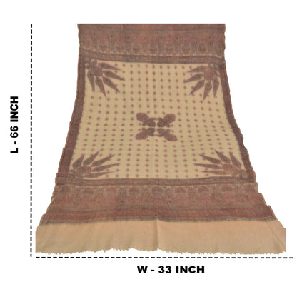 Sanskriti Vintage Long Ivory Pure Woollen Woven Shawl Scarf Throw Floral Stole
