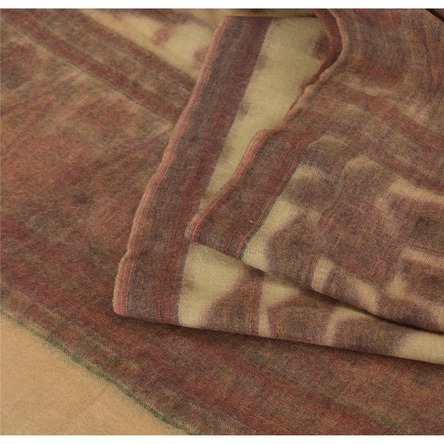 Sanskriti Vintage Long Ivory Pure Woollen Woven Shawl Scarf Throw Floral Stole