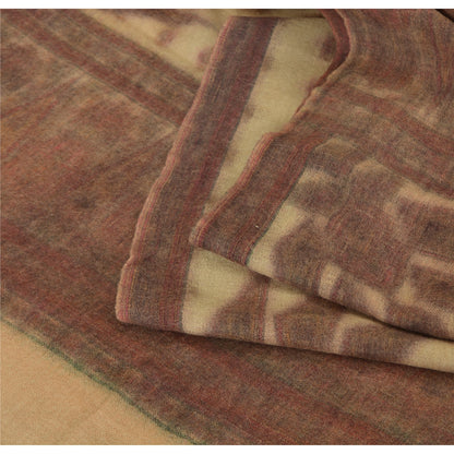 Sanskriti Vintage Long Ivory Pure Woollen Woven Shawl Scarf Throw Floral Stole