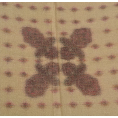 Sanskriti Vintage Long Ivory Pure Woollen Woven Shawl Scarf Throw Floral Stole